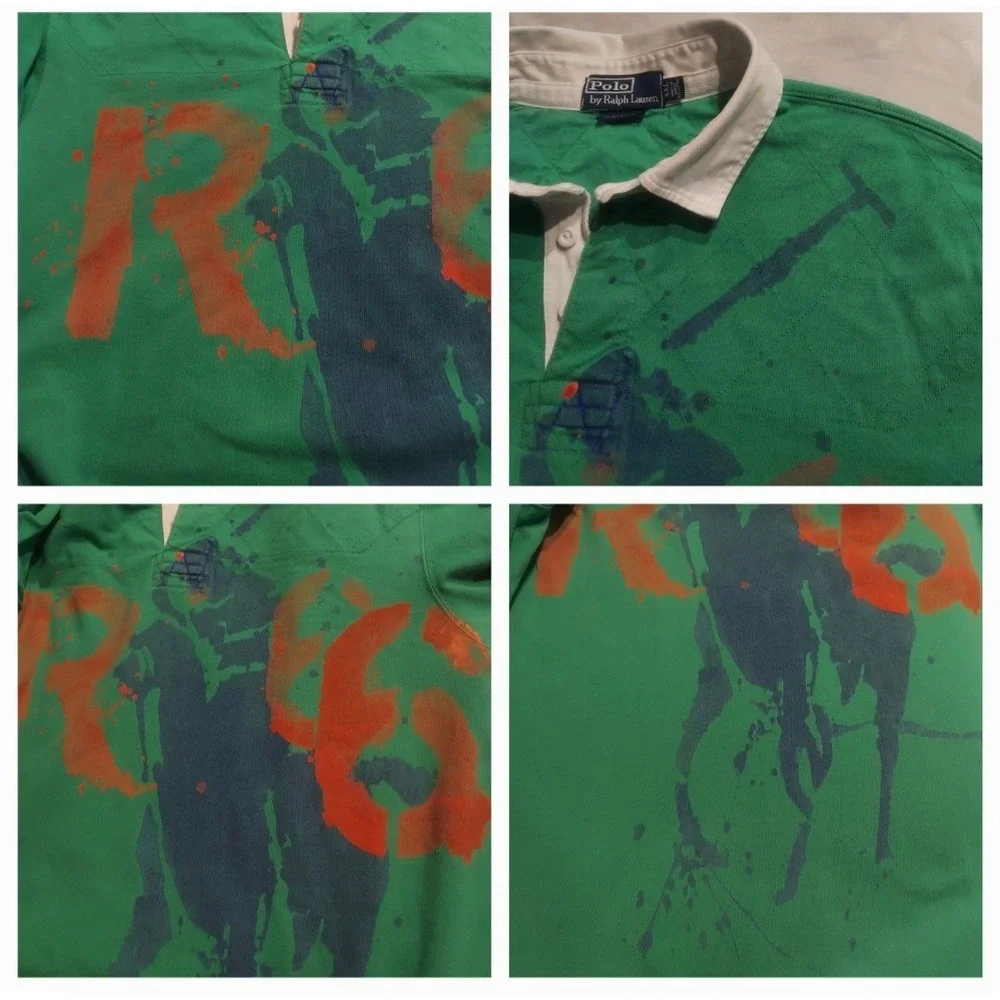 Polo Ralph Lauren Vintage 2006 Big Pony Watercolor Graphic Rugby Shirt Size XXL